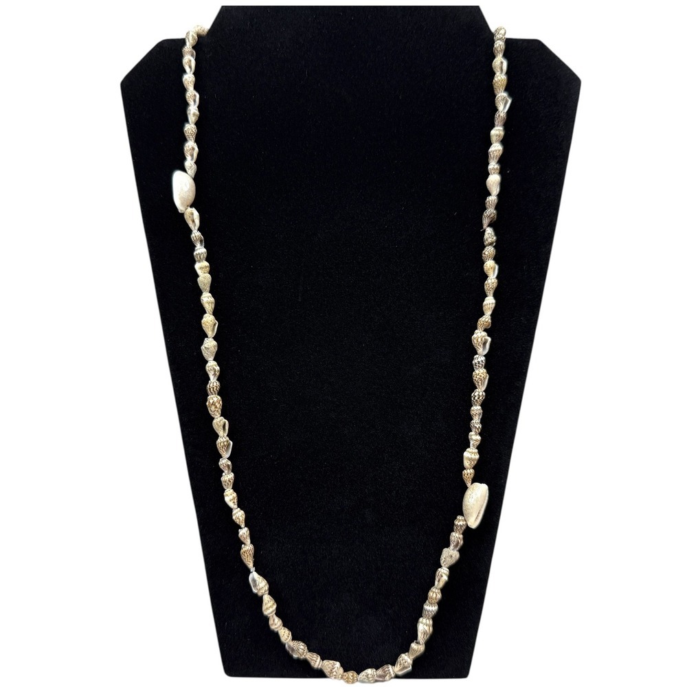 Long Cowrie Seashell Beaded Necklace Beachcore Boho Fashion Jewelry 15 in L